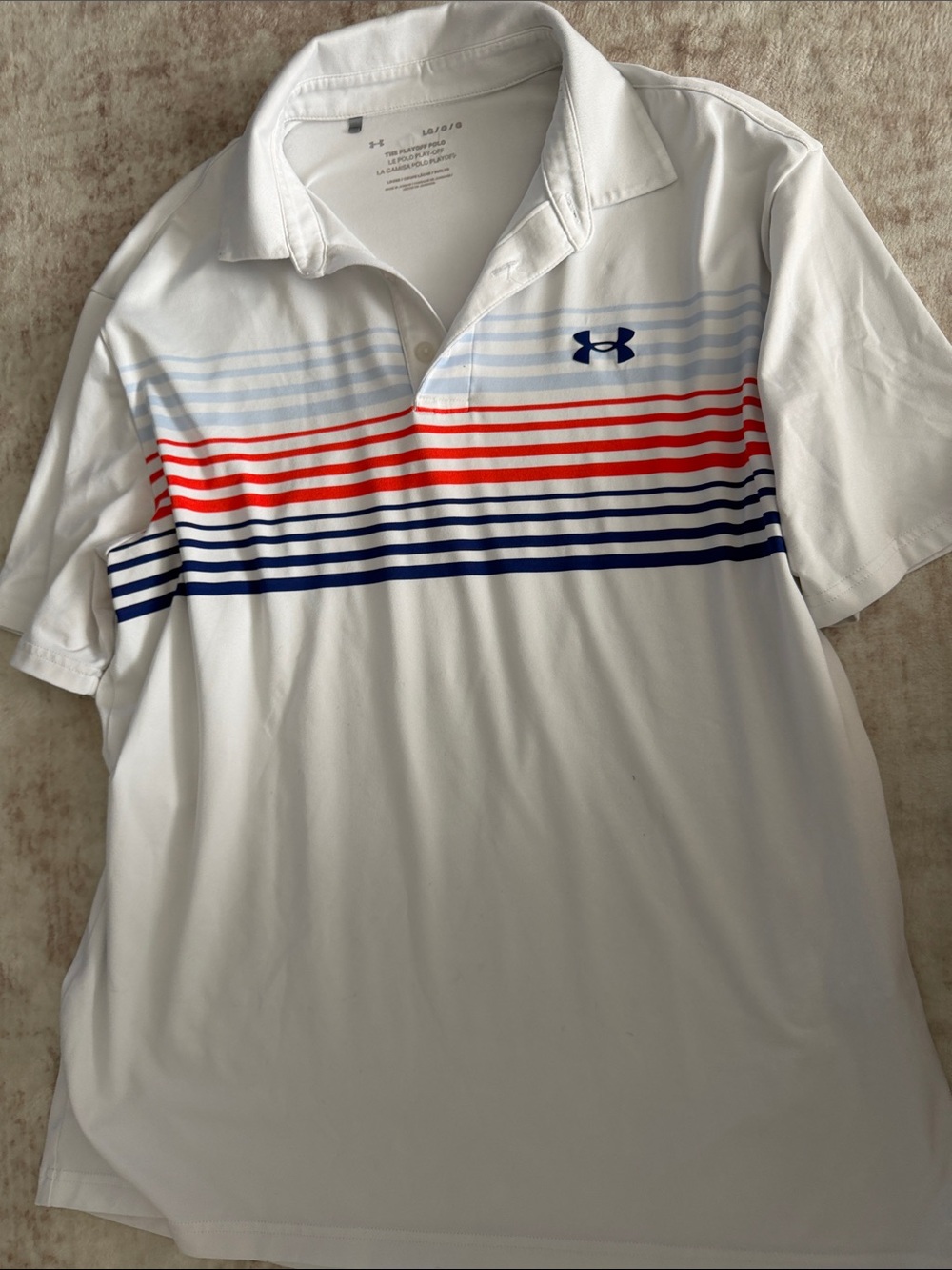 Under Armour The Playoff Polo Striped Polo in White & Red Size Large Like New